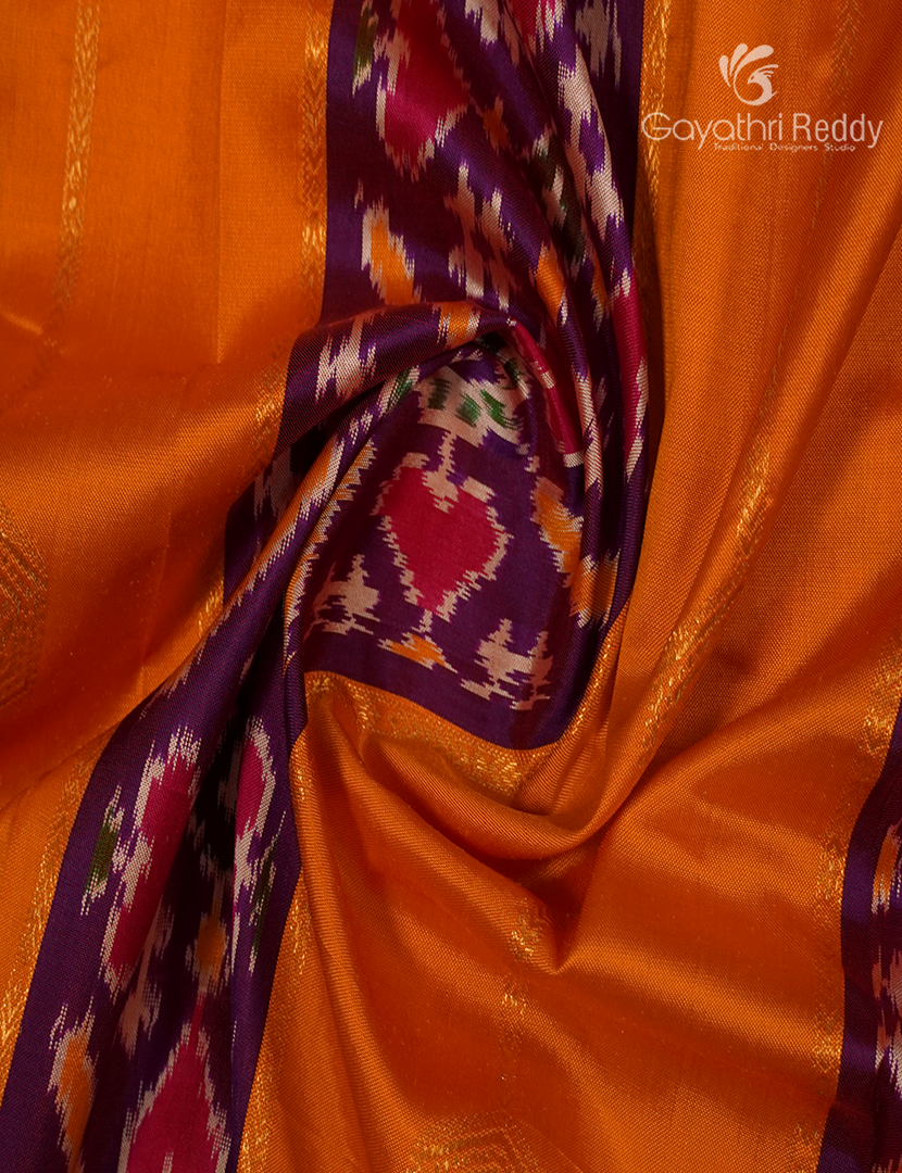 Pure Ikat Silk Saree in Orange and Purple