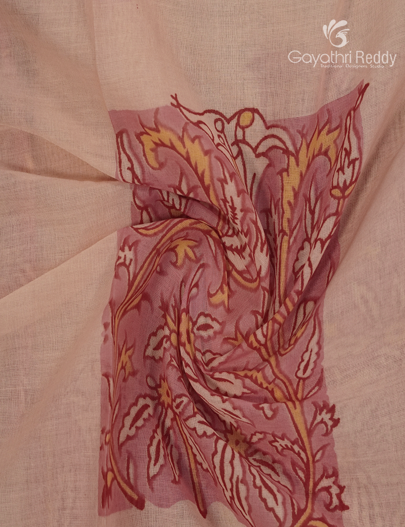 Pure MulMul Cotton Saree in Beige and Deep Rust