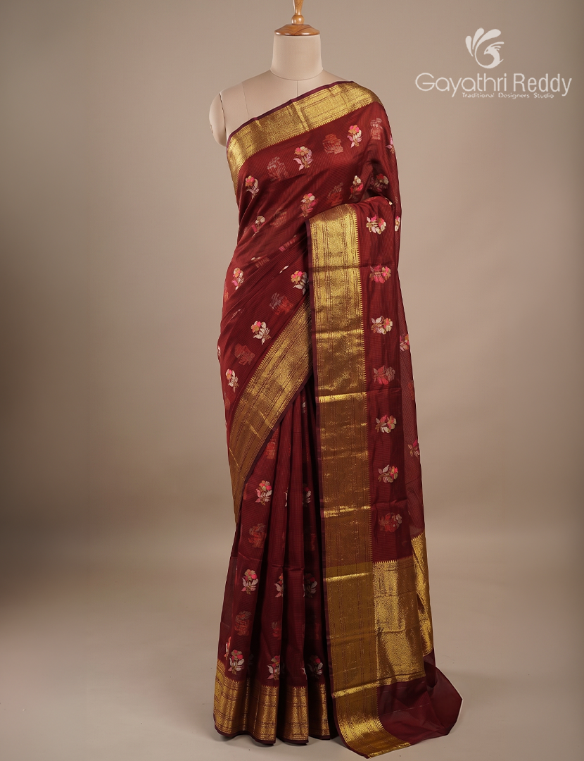 Pure Silk Kota Saree in Deep Rust
