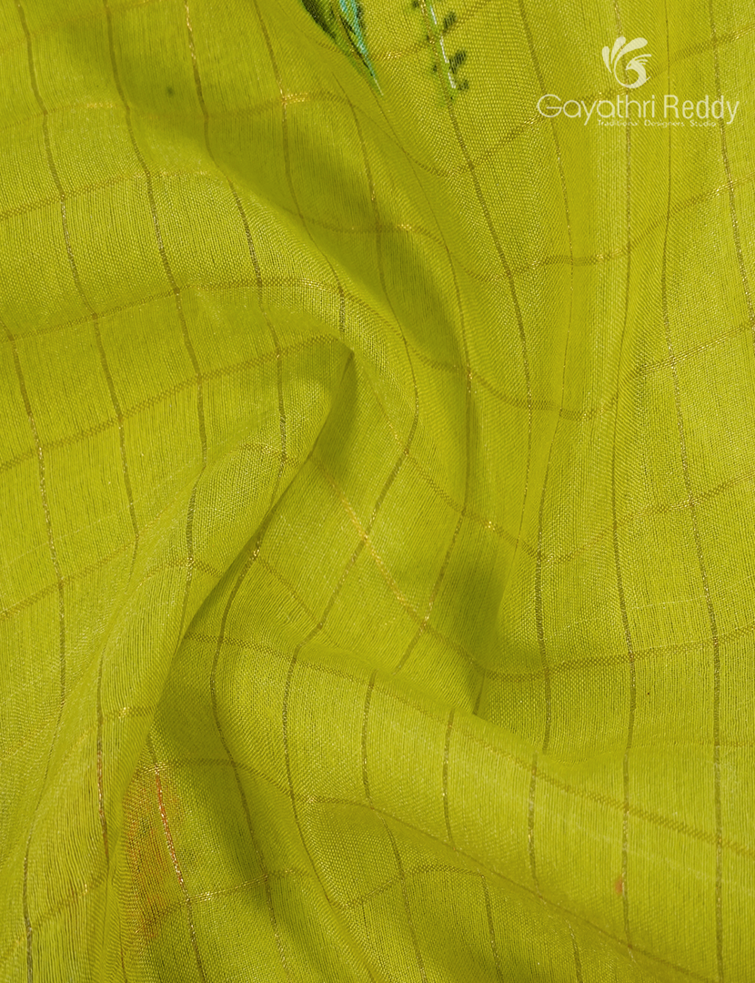 Mangalgiri Printed Saree in Parrot Green and Rani Pink