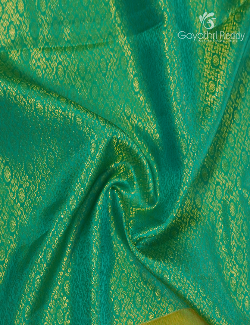 Pure Kanchipuram Bridal Silk Saree in Sea Green and Golden Yellow ( Brocade )