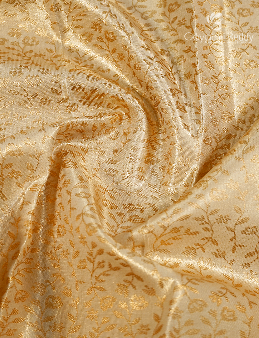 Semi Kanchipuram Silk Saree in Golden Cream and Peach