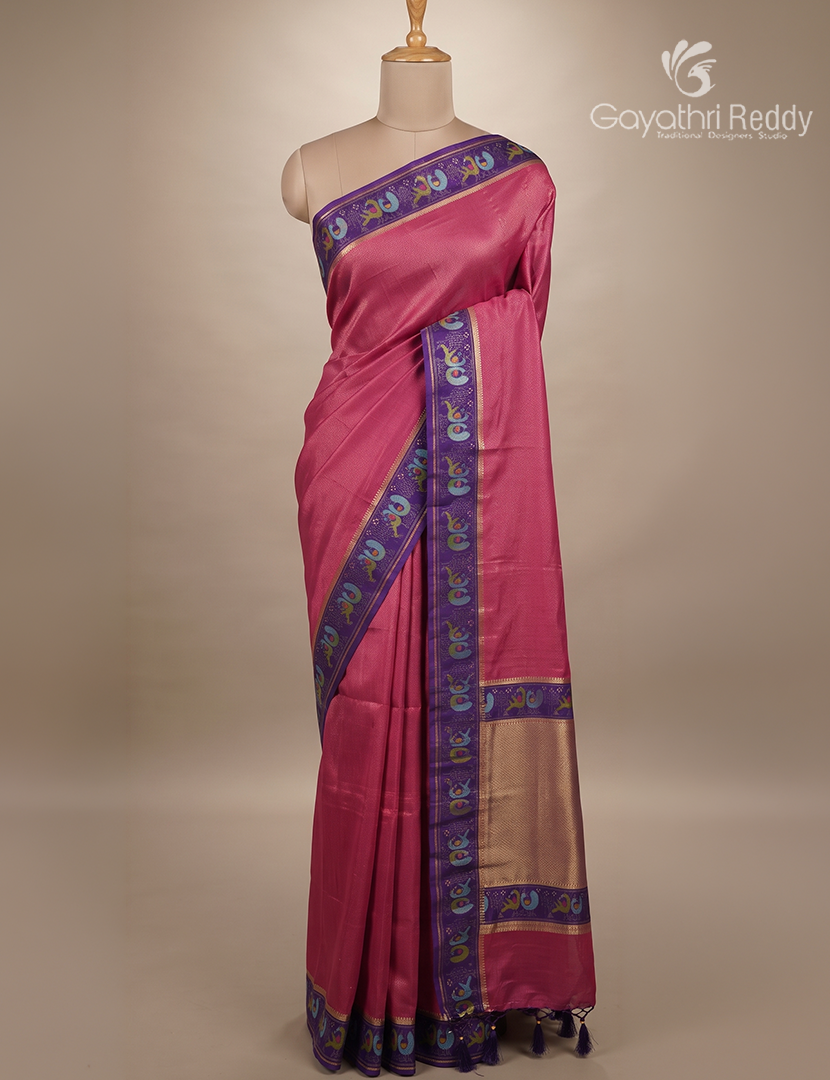 Semi Mysore Silk Saree in Rose Pink and Navy Blue