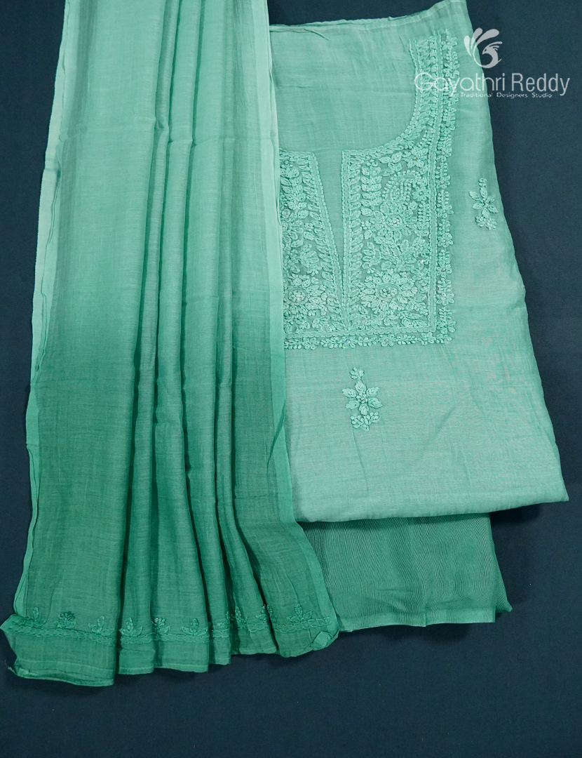 Dress Material 3 Piece Set in Sea Green and Sage Green