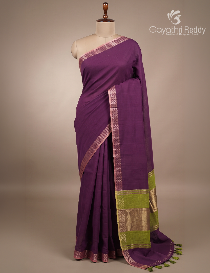 Jamdani Cotton Saree in Deep Violet