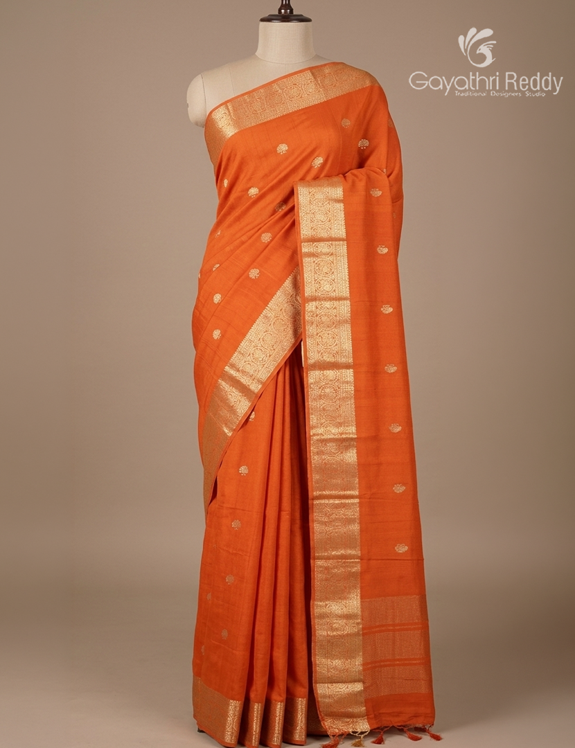Semi Mysore Crepe Saree in Orange