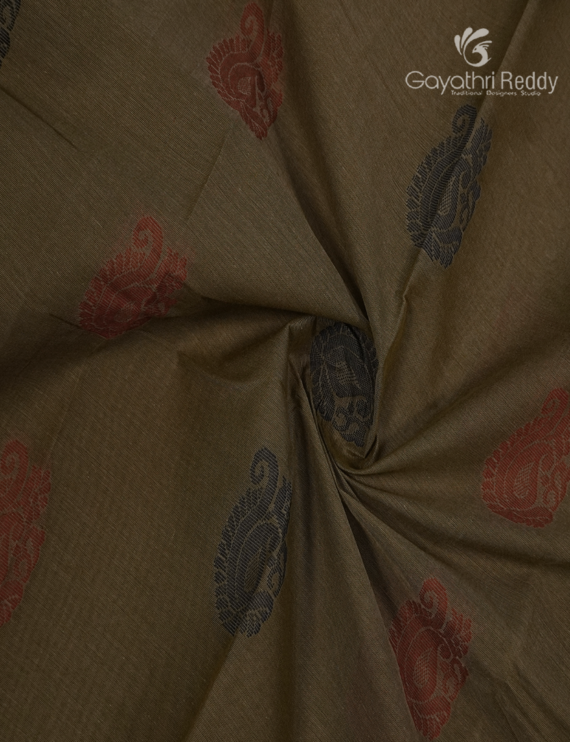 Pure Kanchi Cotton Saree in Deep Olive Grey