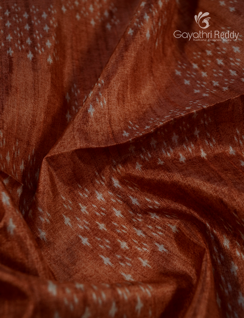 Semi Tussar Saree in Deep Rust and Ivory