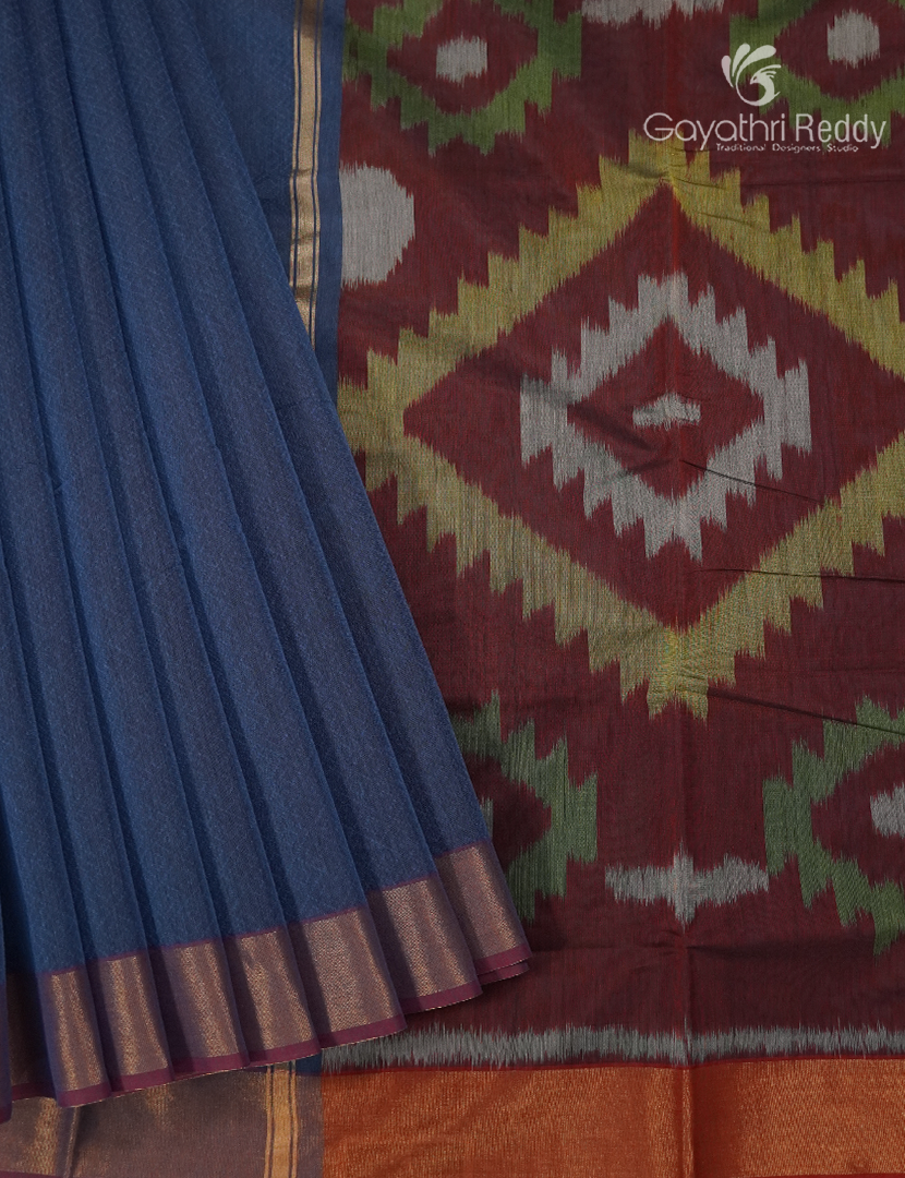 Semi Ikat Sico Saree in Elephant Grey