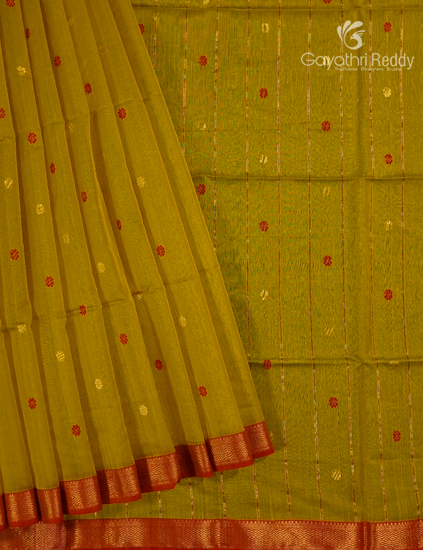 Pure Chanderi Sico Saree in Khakhi Green