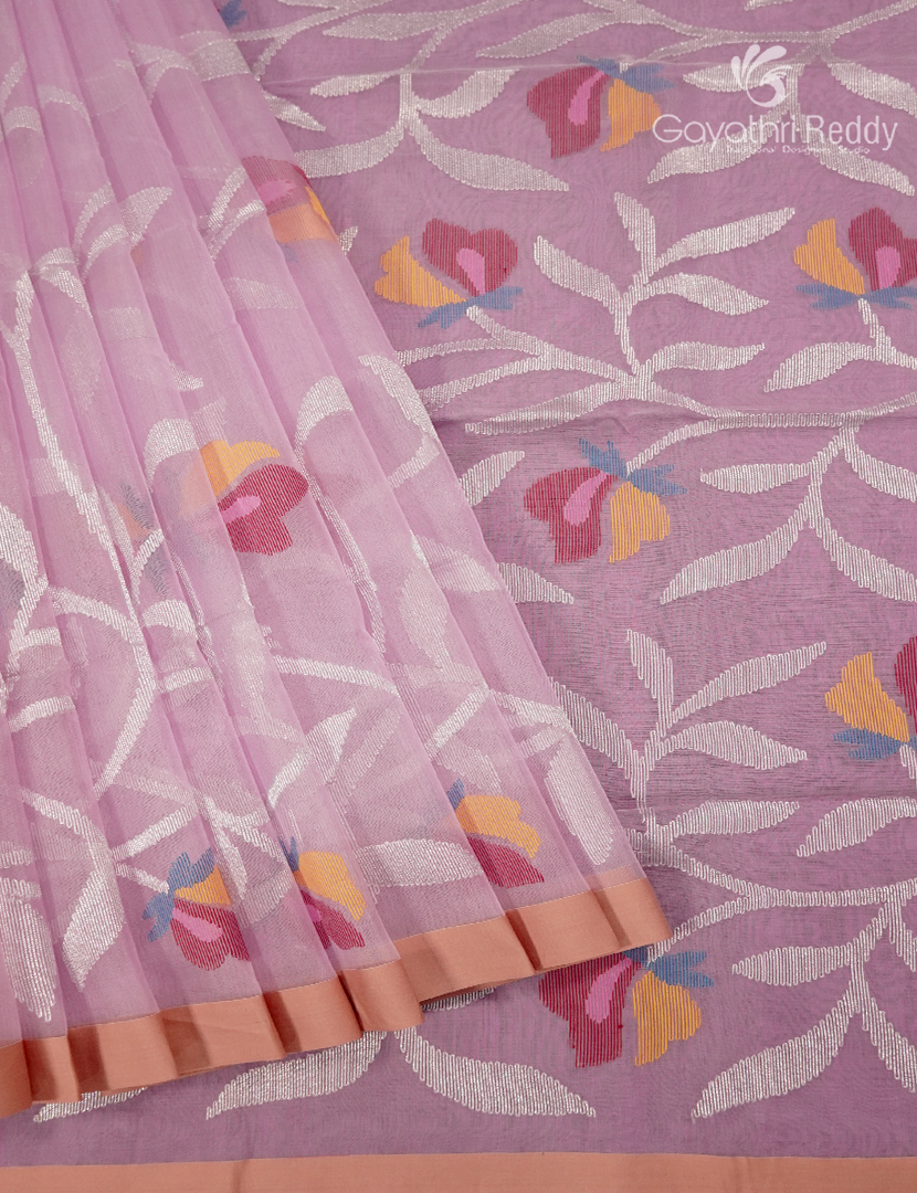 Pure Jamdani Kora Saree in Baby Pink