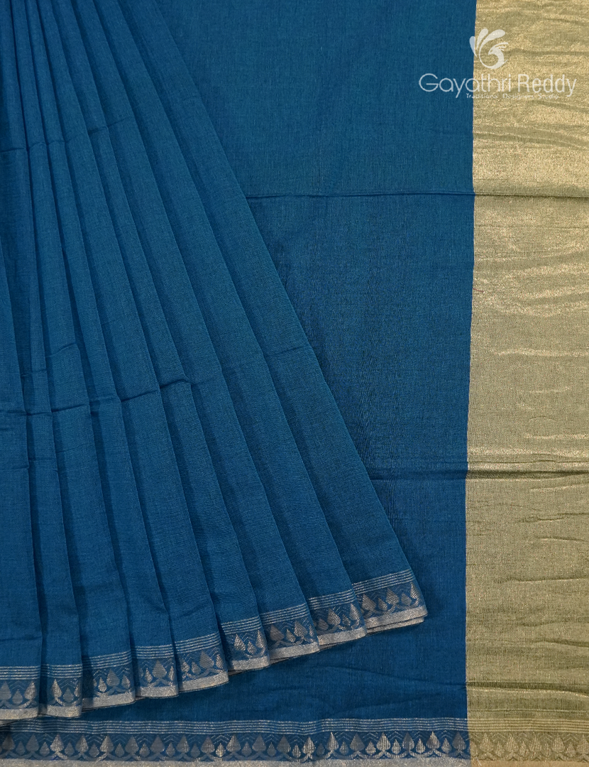 Jamdani Cotton Saree in Deep Rama Blue