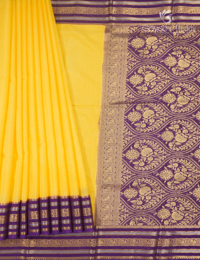 Semi Mysore Crepe Saree in Yellow and Deep Purple