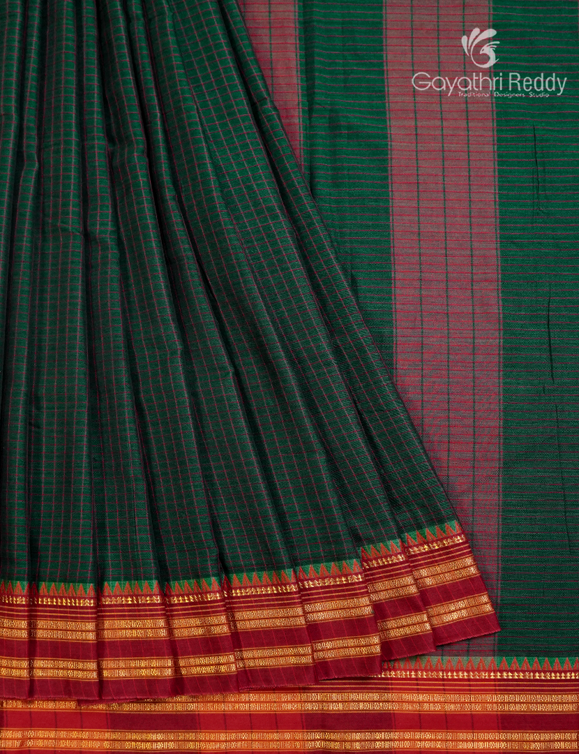 Pure Narayanpet Cotton Saree in Deep Bottle Green