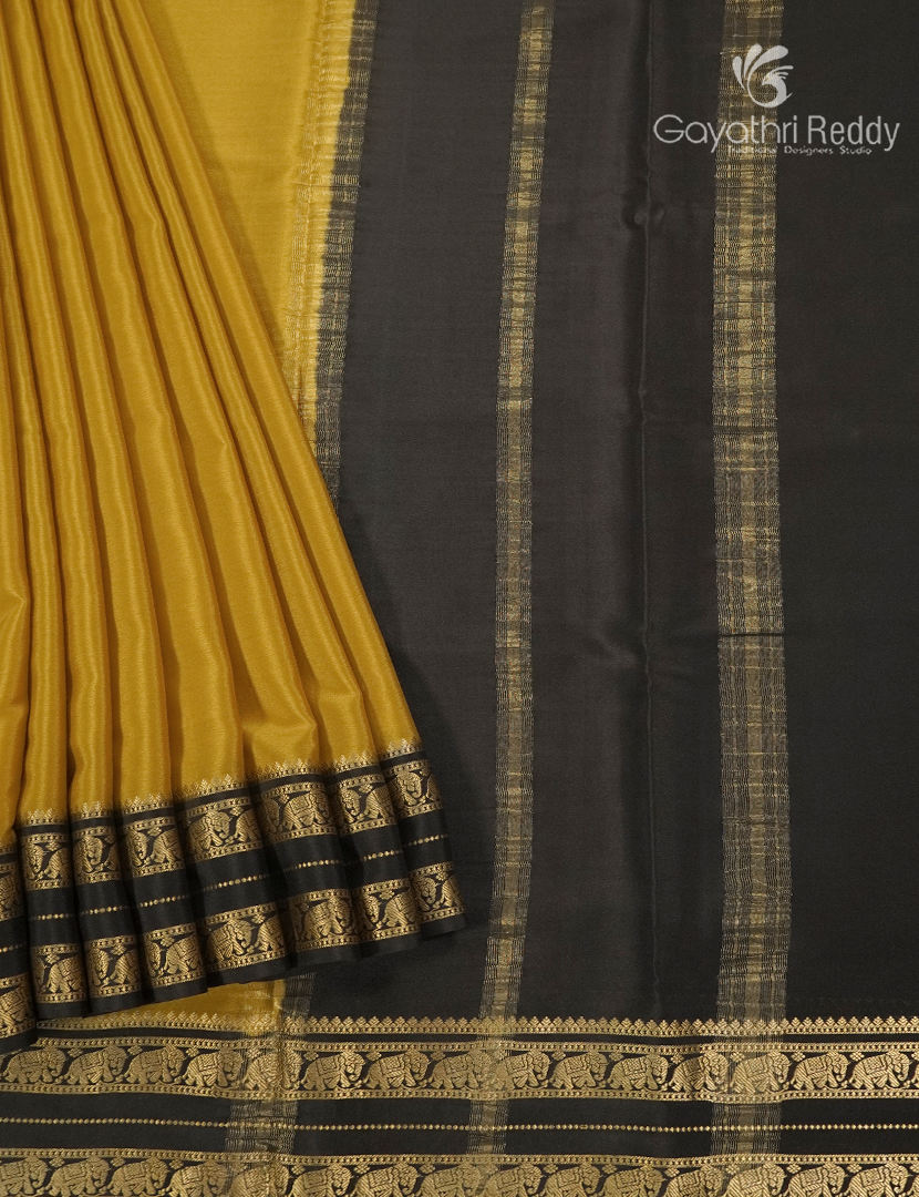 Pure Mysore Silk Saree in Golden Beige and Deep Brown