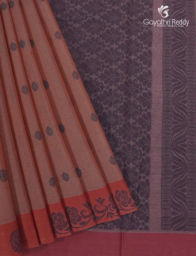 Pure Kanchi Cotton Saree in Rust