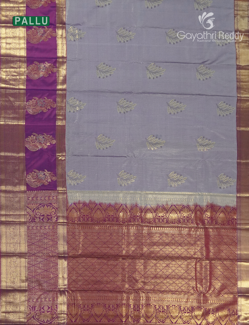 Semi Kanchipuram Silk Saree in Grey and Deep Pink