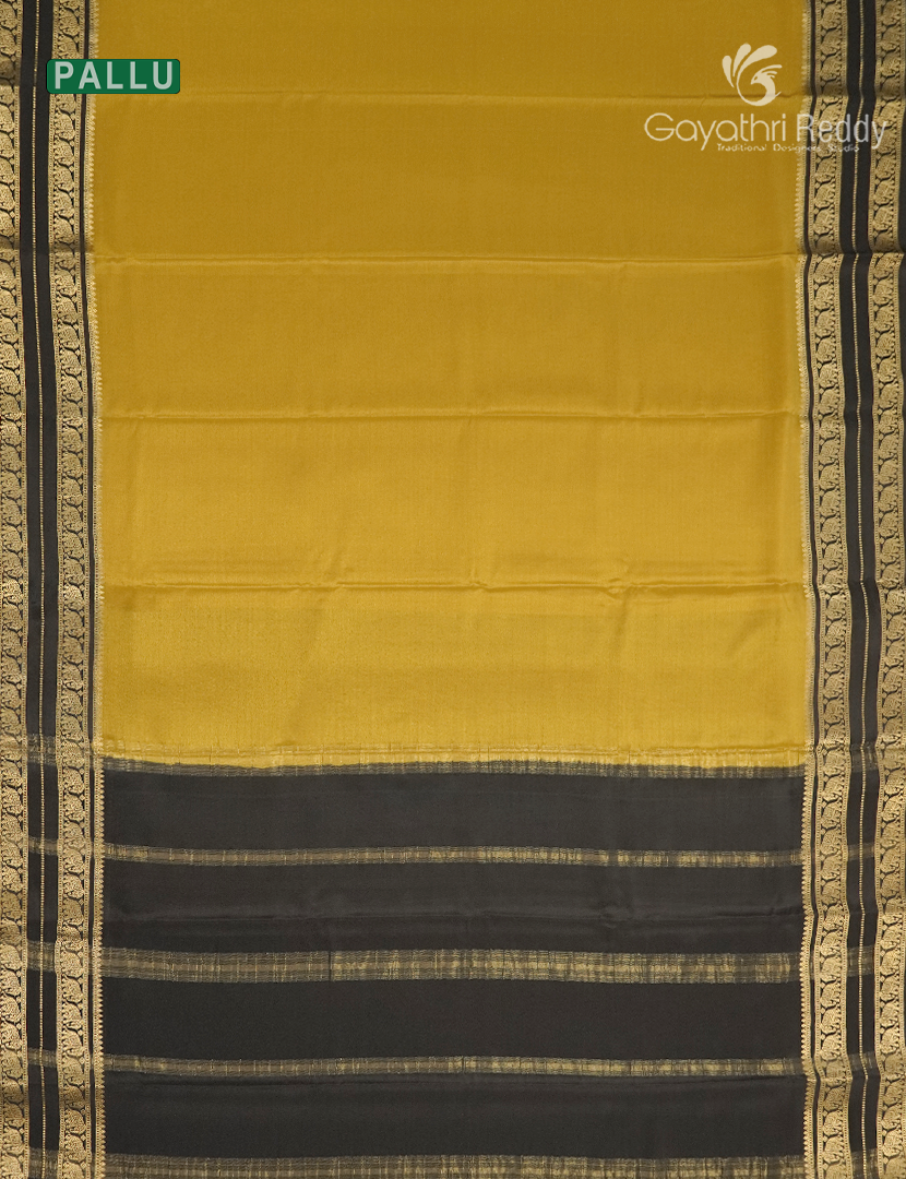 Pure Mysore Silk Saree in Golden Beige and Deep Brown