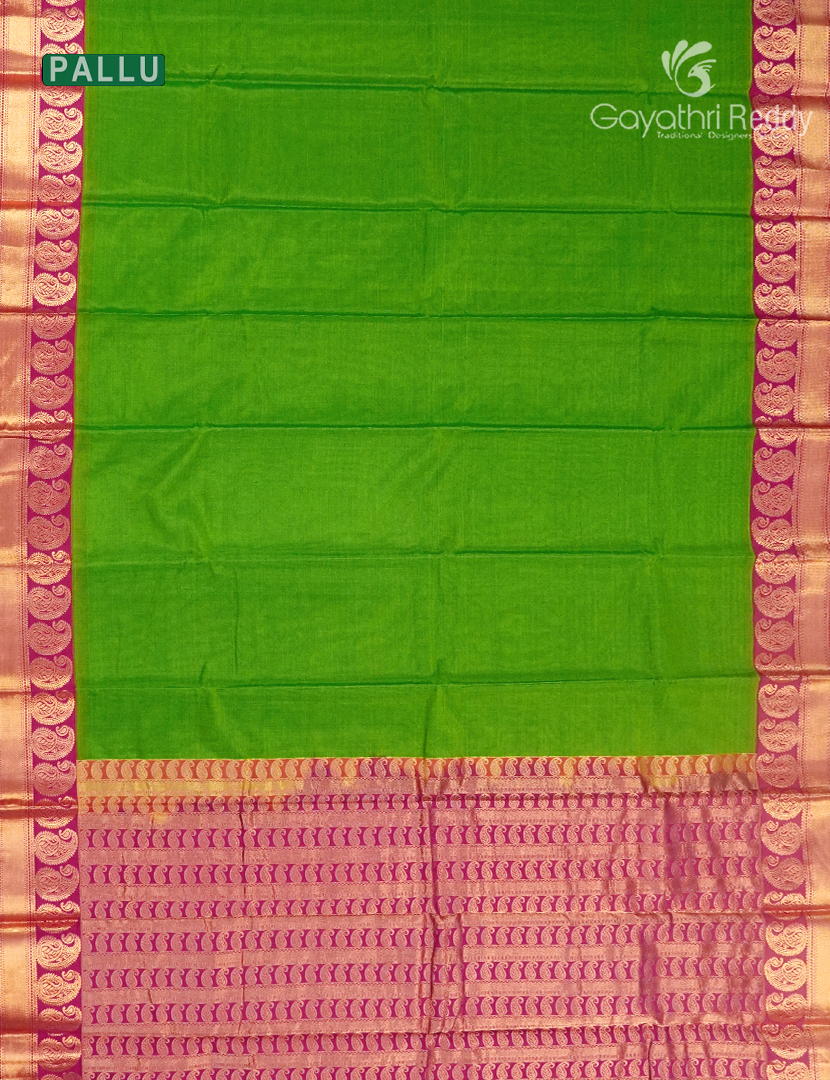 Pure Kanchi Sico Saree in Parrot Green and Deep Pink