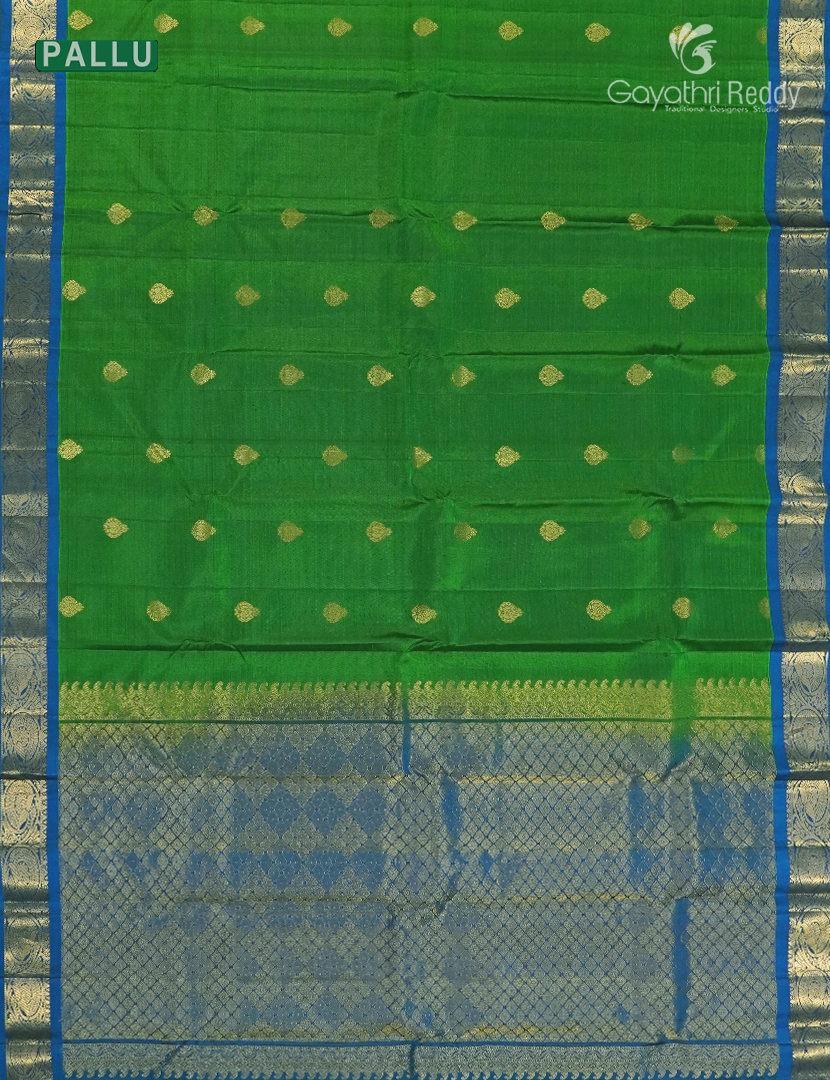Pure Kanchipuram Silk Saree in Deep Leaf Green and Deep Peacock Blue