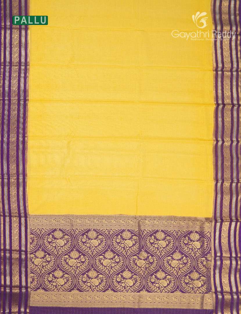 Semi Mysore Crepe Saree in Yellow and Deep Purple