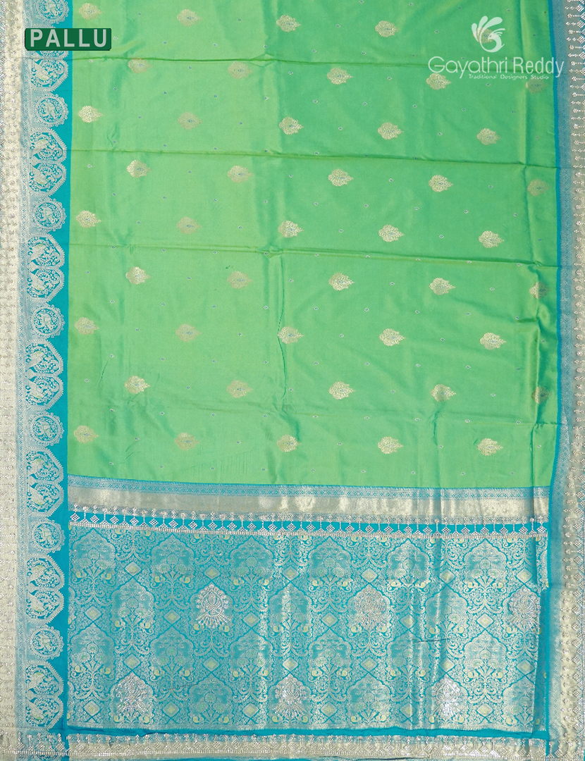 Semi Kanchipuram Silk Fancy Saree in Apple Green and Aqua Blue