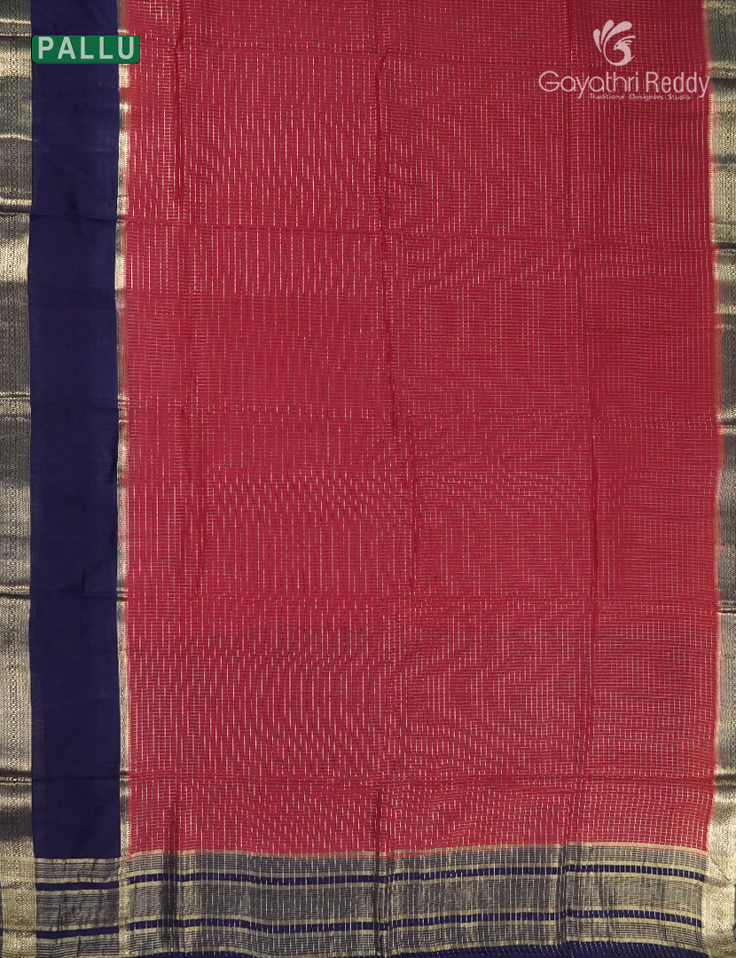 Semi Mysore Crepe Saree in Deep Rose Pink and Navy Blue