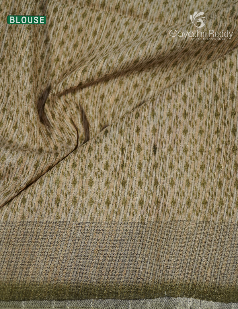 Semi Tussar Saree in Olive Green and Ivory