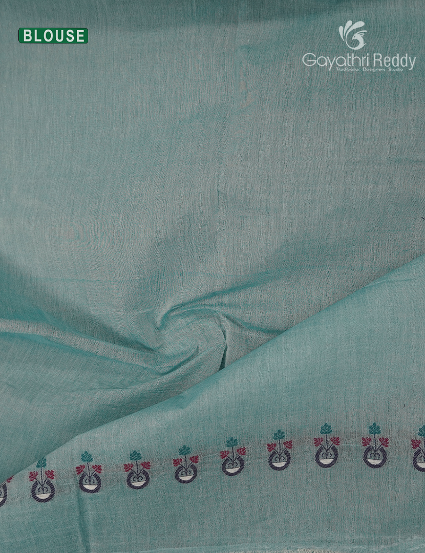 Jamdani Cotton Saree in Teal Blue