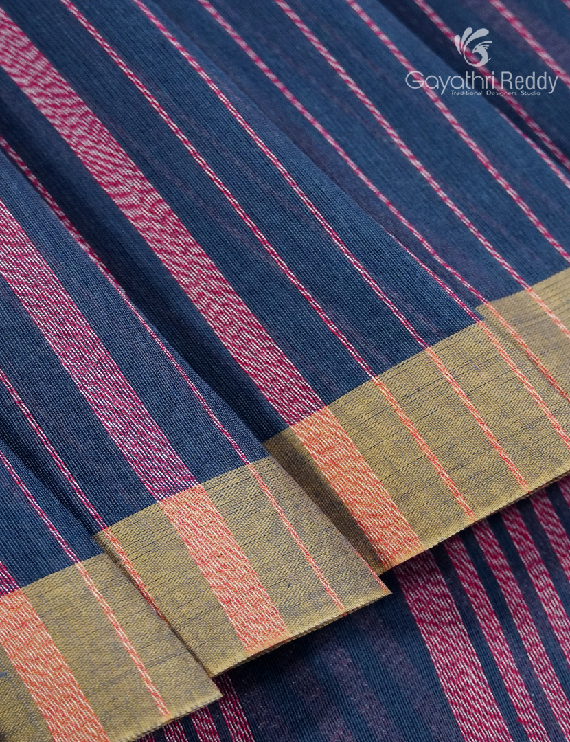 Pure Handloom Cotton Sareein Indigo Blue