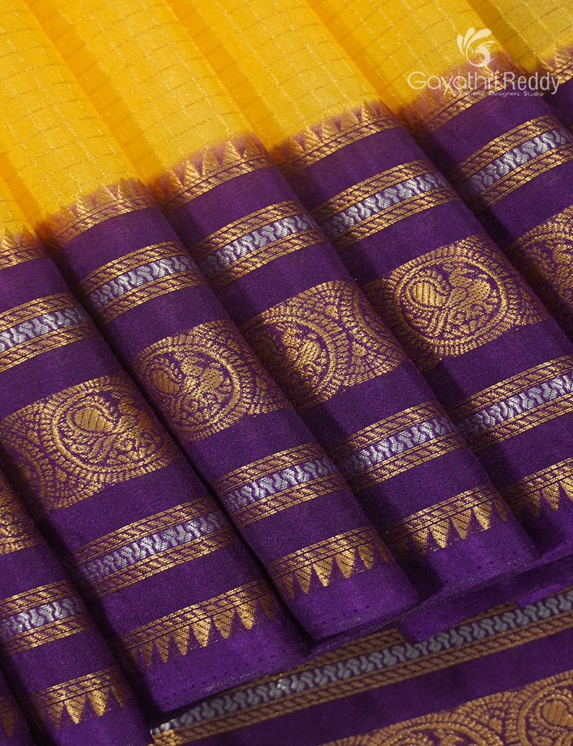Semi Mysore Crepe Saree in Yellow and Deep Purple