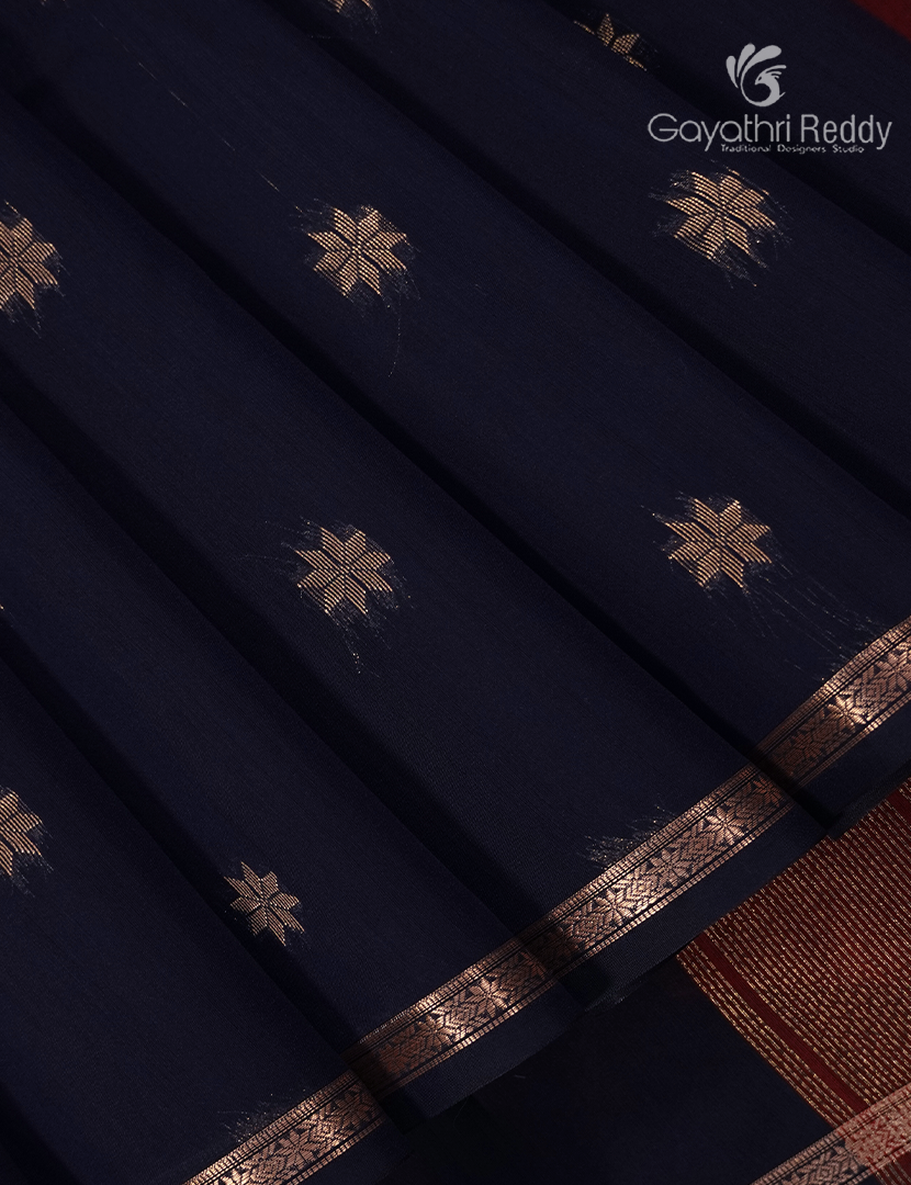 Kanchipuram Sico Saree in Navy Blue and Maroon Red