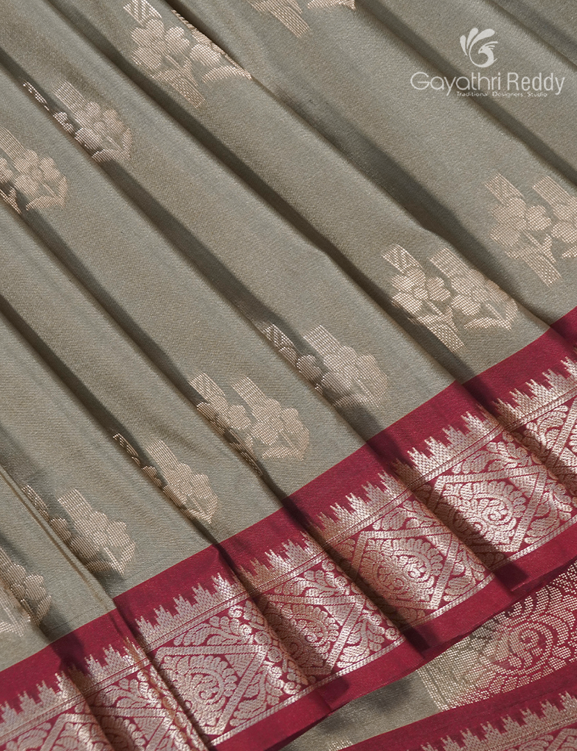 Soft Silk Saree in Grey and Deep Magenta