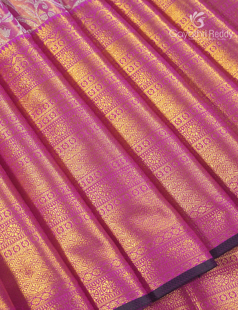Pure Kanchipuram Silk Bridal Saree in Baby Pink and Rani Pink
