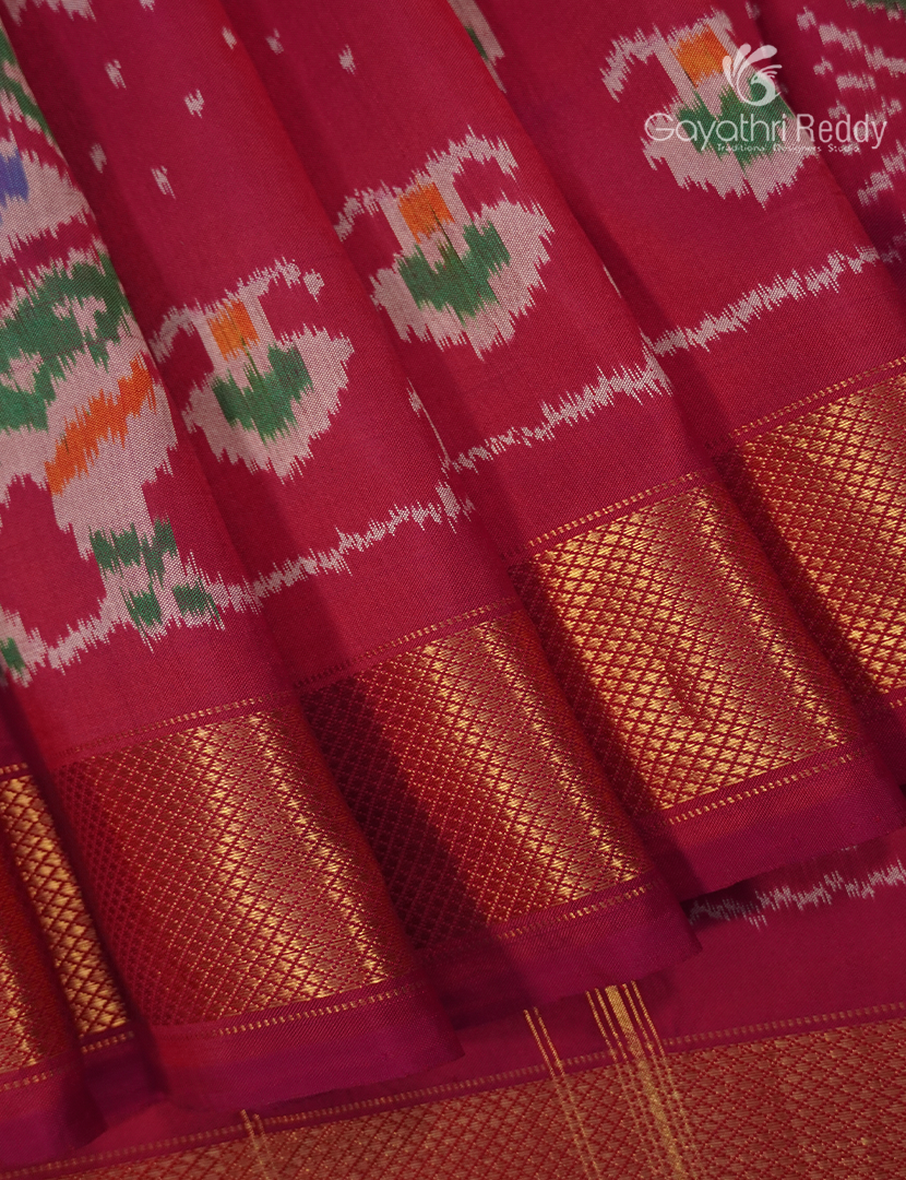 Pure Ikat Silk Saree in Rani Pink
