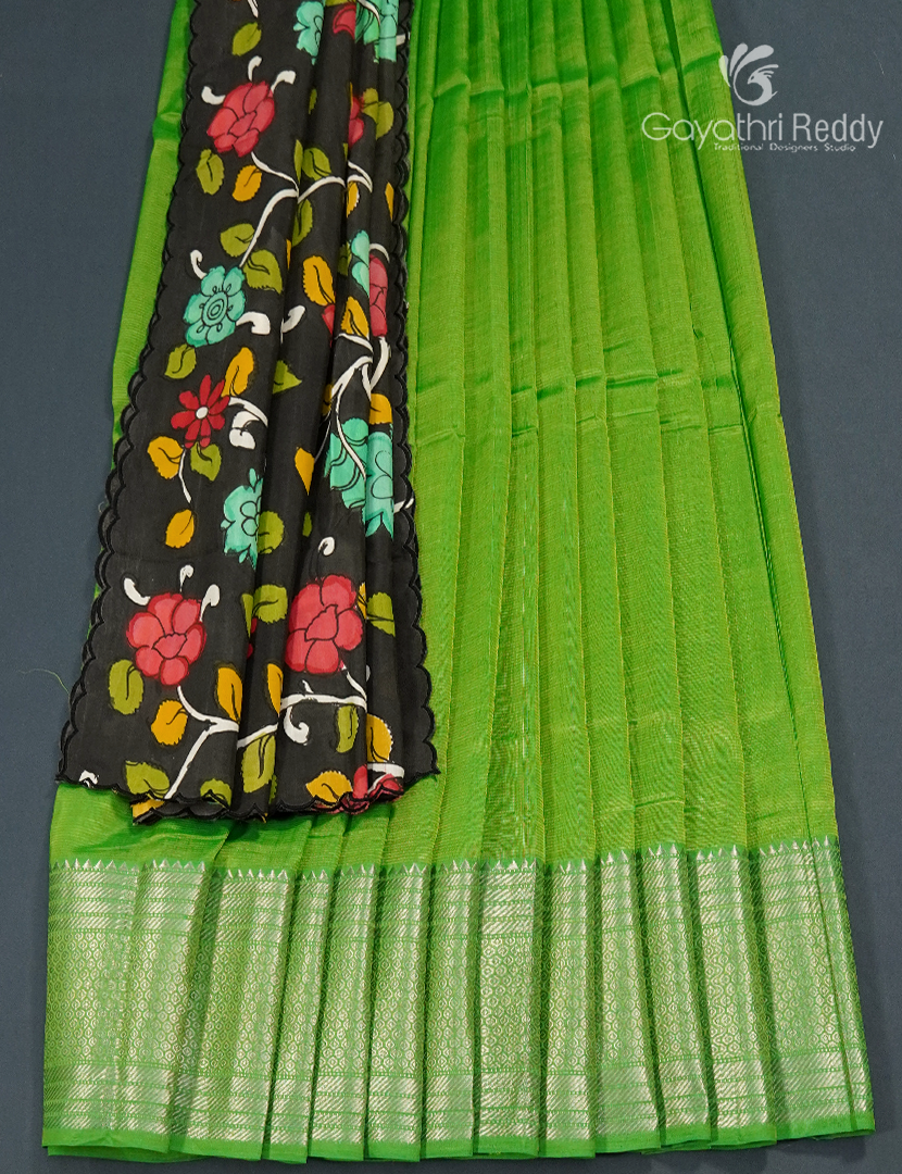 Pure Mangalagiri Langa Voni Set in Parrot Green