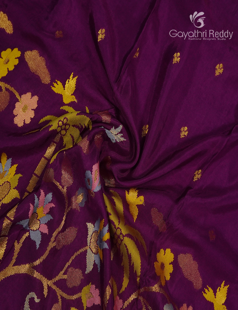 Pure Satin Silk Saree in Magenta