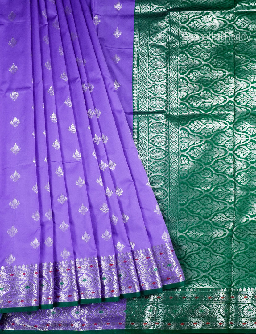 Semi Banaras Katan Silk Saree in Lavender and Green