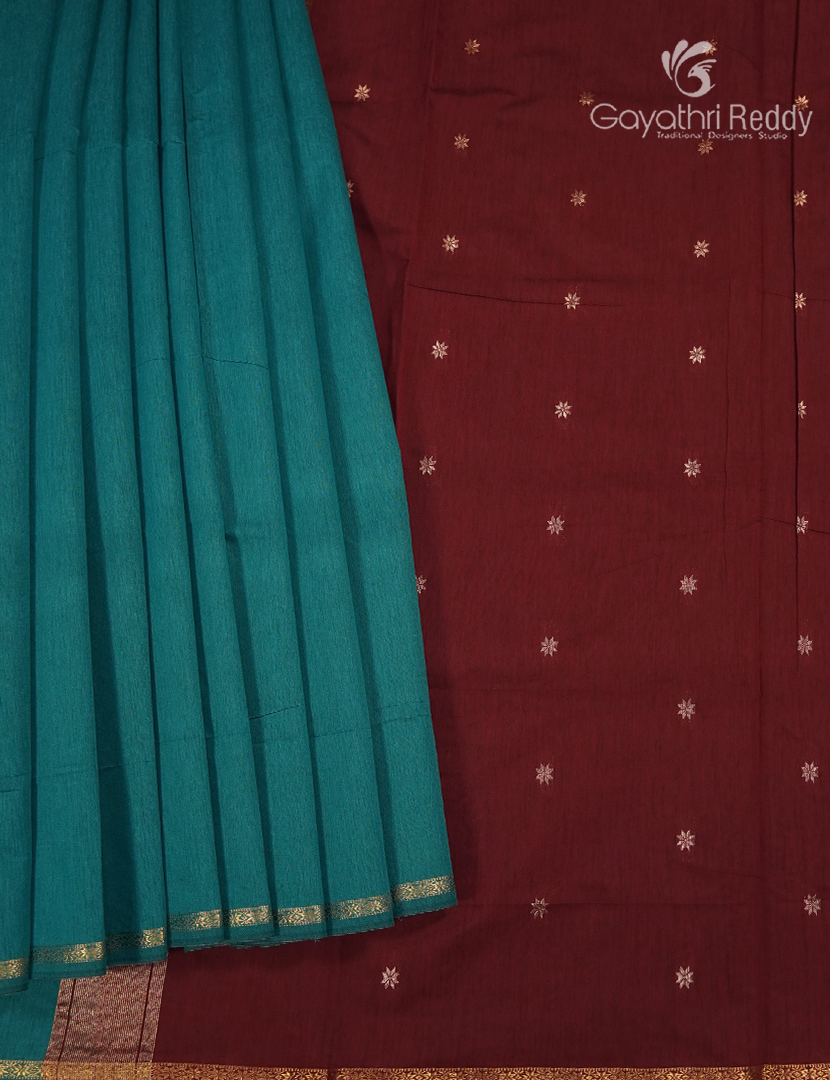 Sico Saree in Teal Blue and Maroon Red