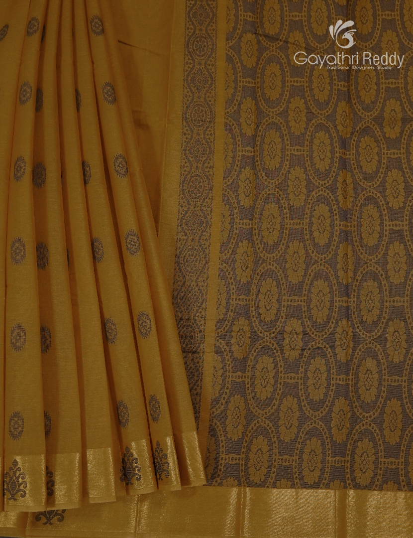 Pure Kanchi Cotton Saree in Deep Mustard