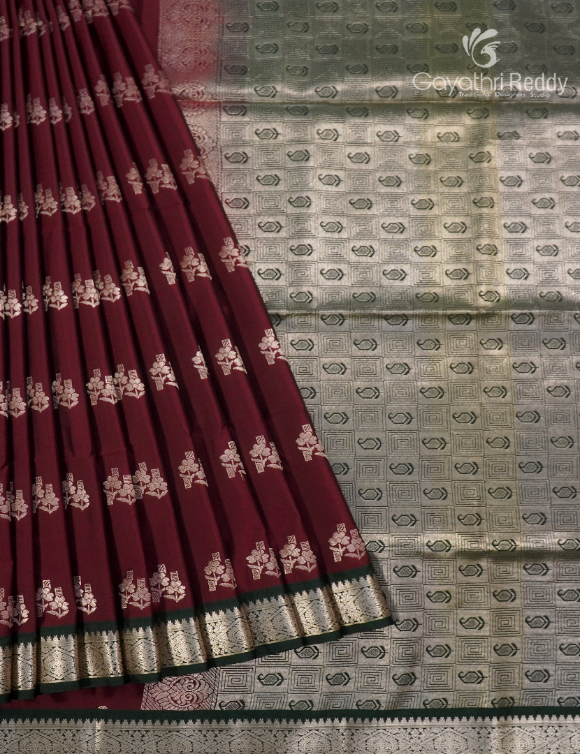 Soft Silk Saree in Burgundy and Deep green