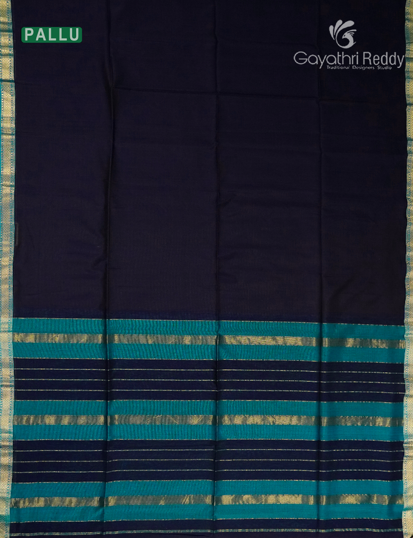 Pure Chanderi Sico Saree in Black and Peacock Blue