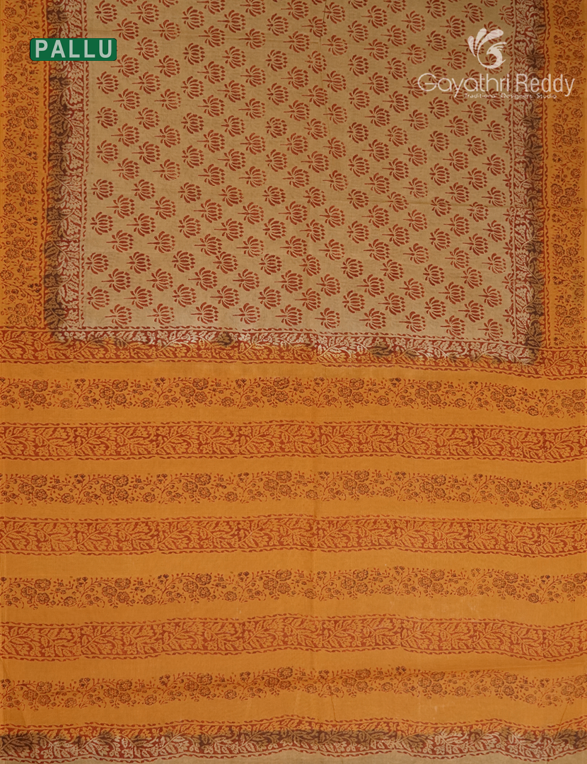 Cotton Batik Print Saree in Light Mustard and Turmeric