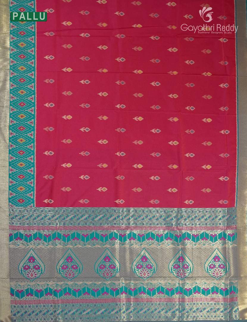Semi Kanchipuran Silk Saree in Deep Pink and Rama Blue