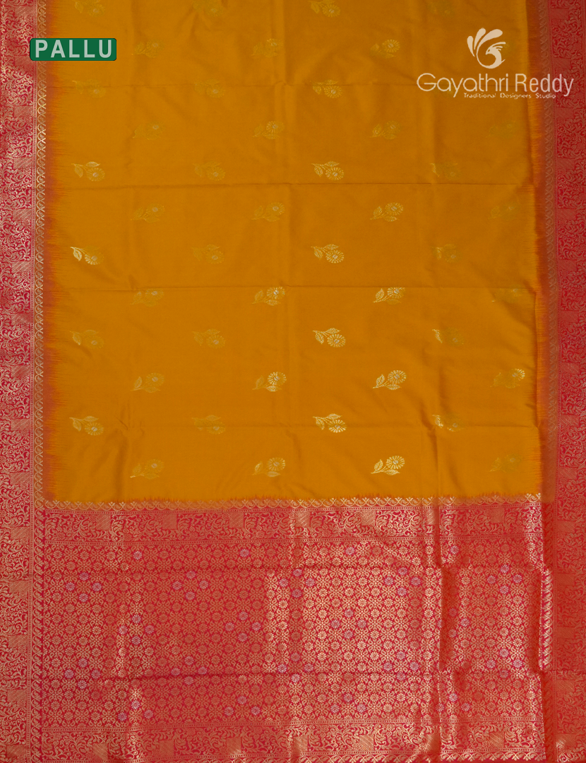 Semi Kanchipuram Art Silk Saree in Mustard and Deep Pink