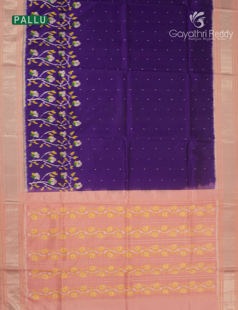 Pure Ikat Silk Saree in Violet and Peach