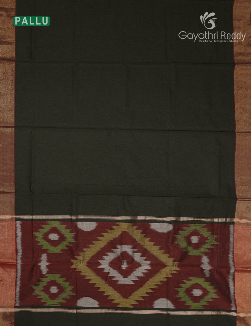 Semi Ikat Sico Saree in Olive Green