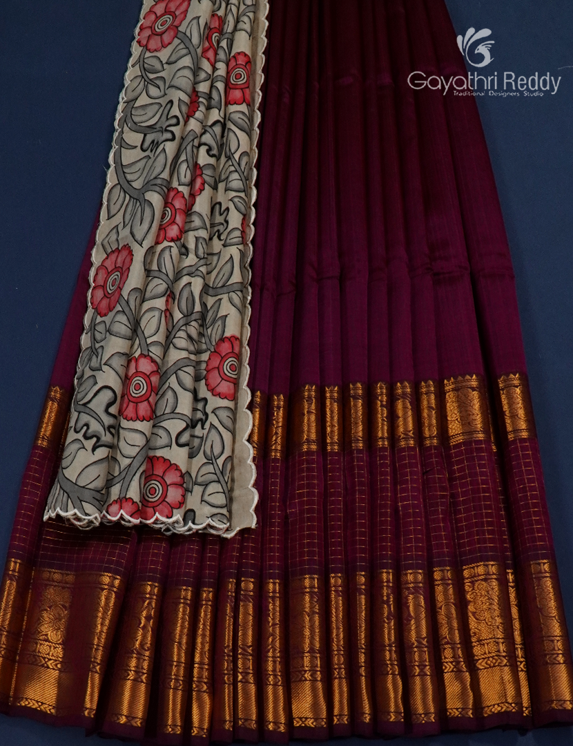 Pure Mangalagiri Langa Voni Set in Brown