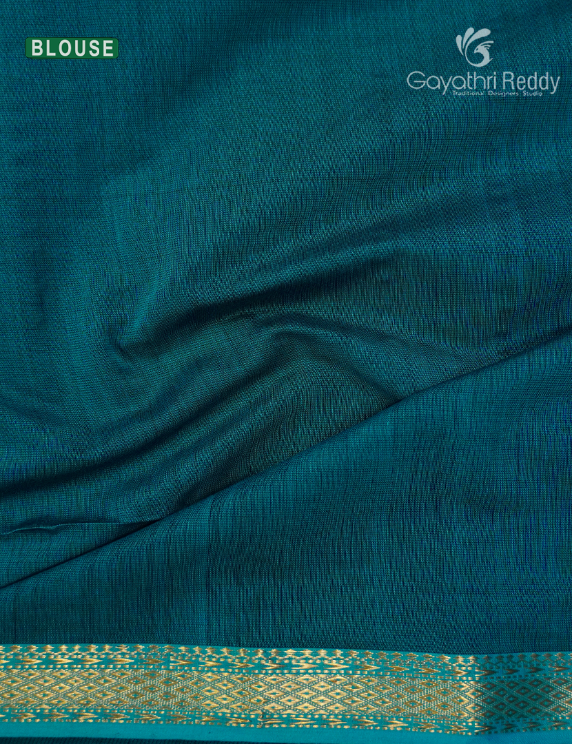 Pure Chanderi Sico Saree in Black and Peacock Blue
