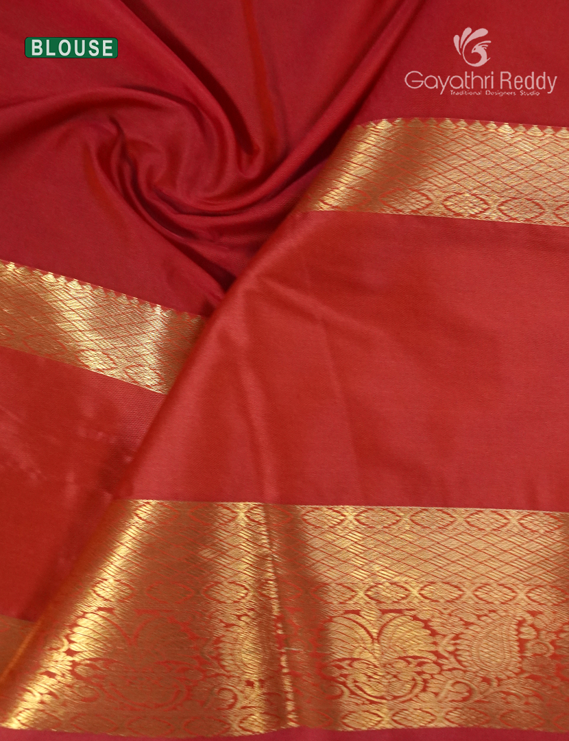 Semi Kanchipuram Silk Saree in Olive Green and Red